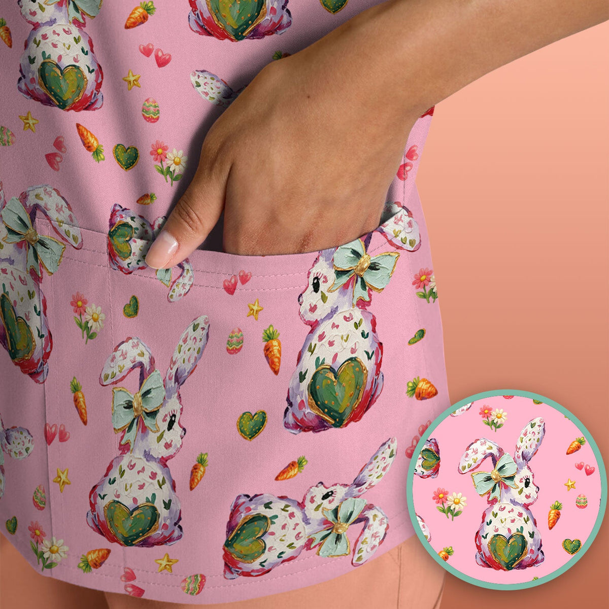 Pastel Bunny Easter Nurse Scrub Top