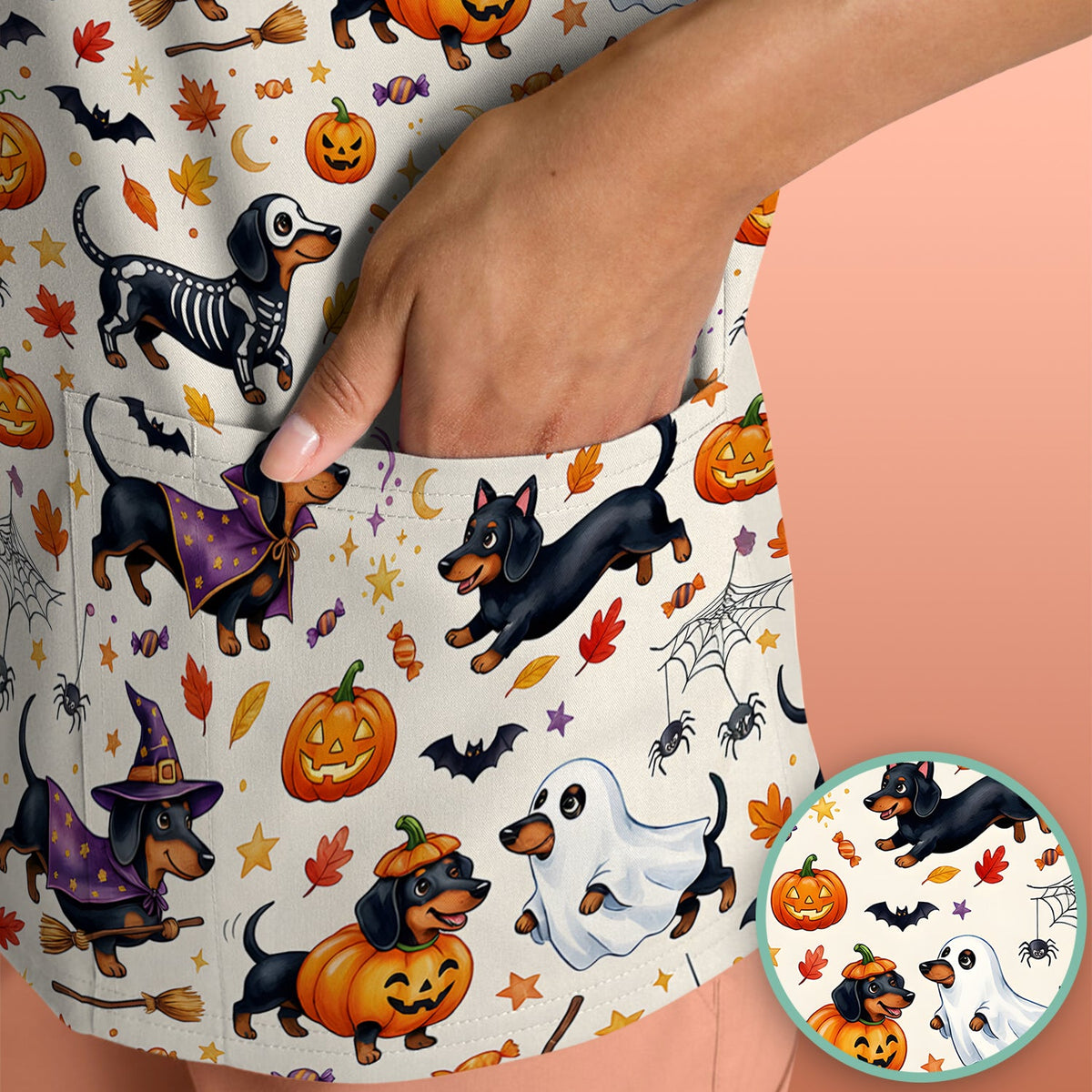 Halloween Dachshund Costume Nurse Scrub Top