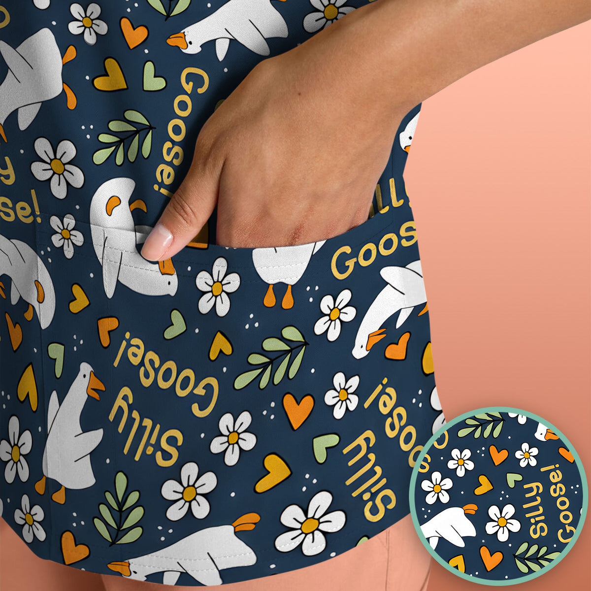 Silly Goose Floral Nurse Scrub Top