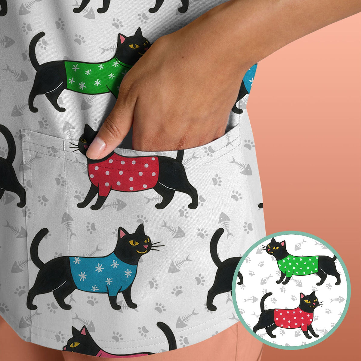 Black Kitty Nurse Scrub Top