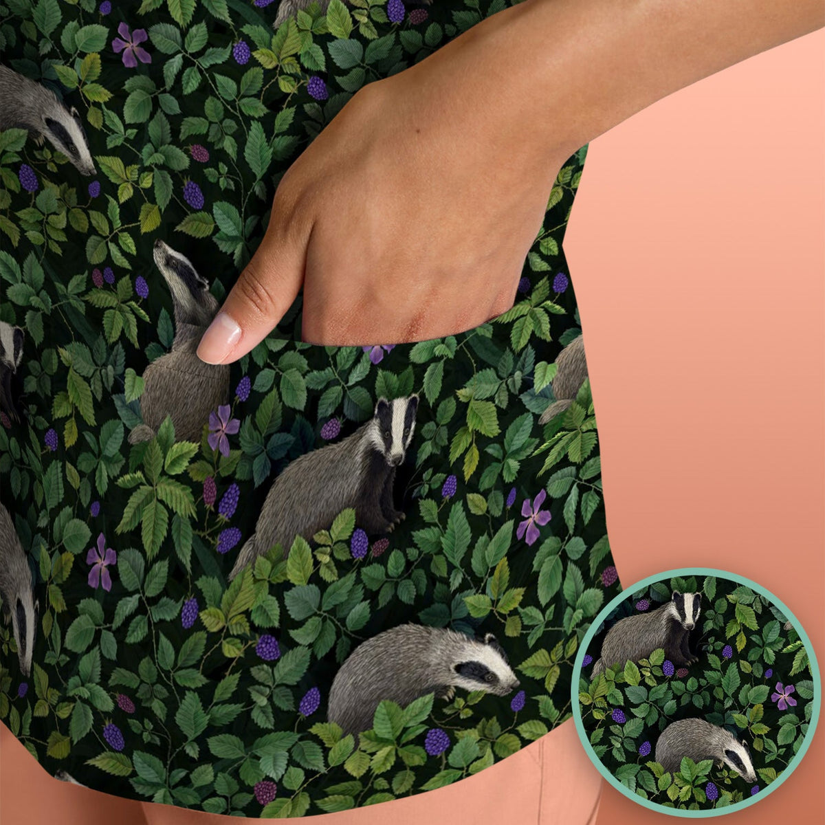 Woodland Badger Forest Nurse Scrub Top