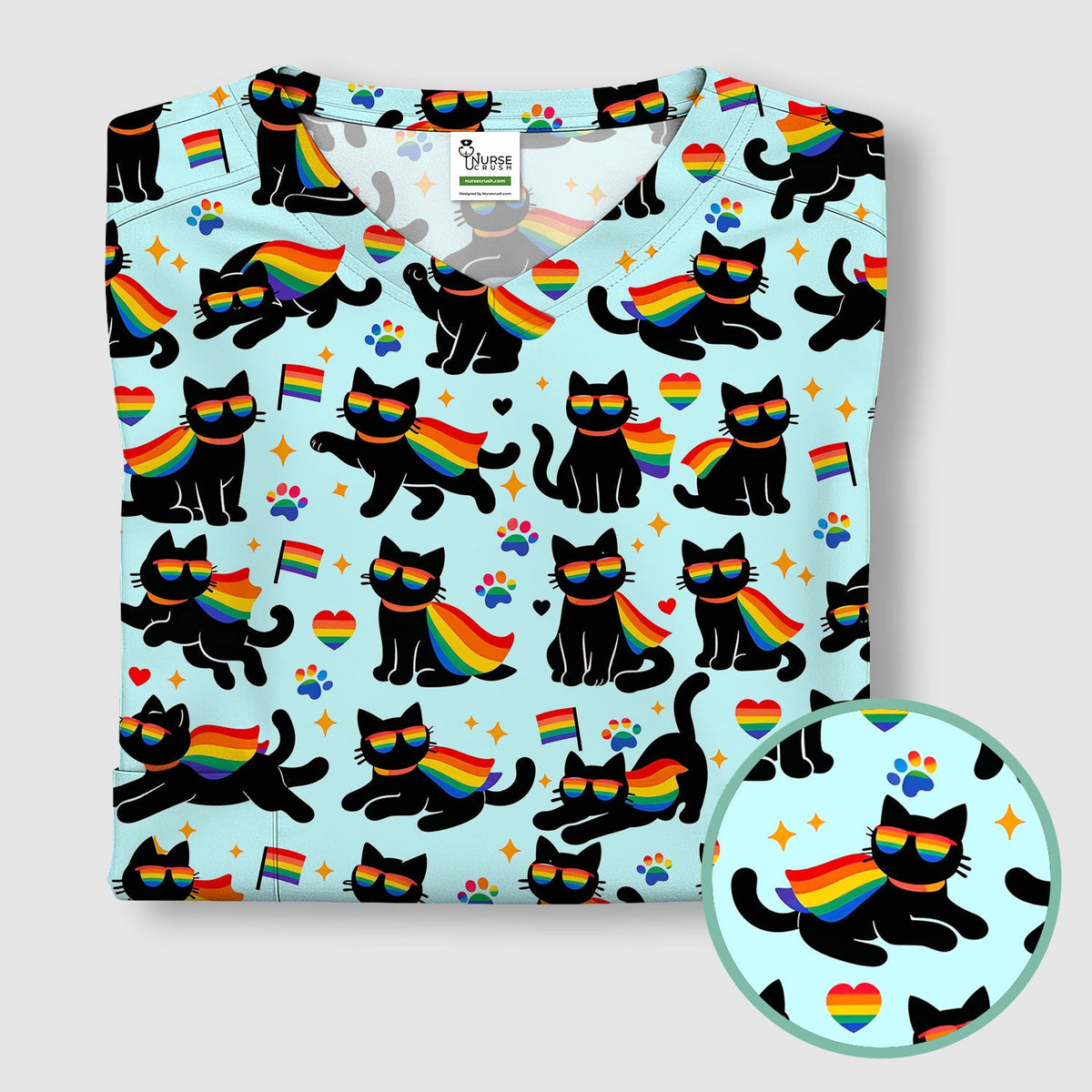 Rainbow Black Cat Pride Nurse Scrub Top