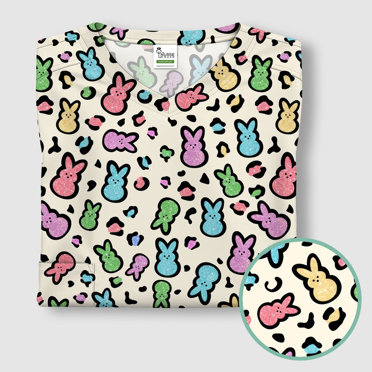 Pastel Bunny Nurse Scrub Top