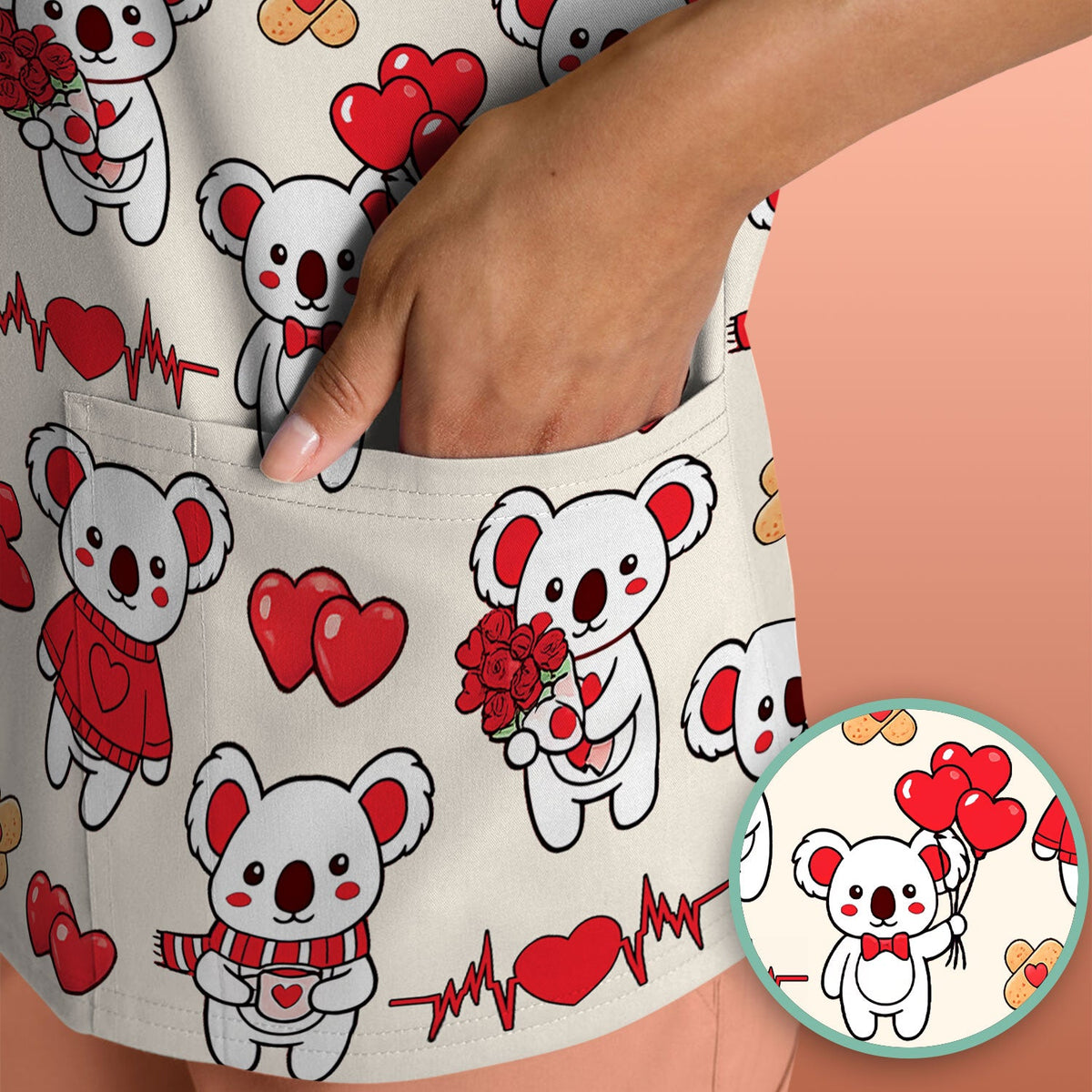 Sweet Koala Scrub Top - Valentines Day Gift For Nurse