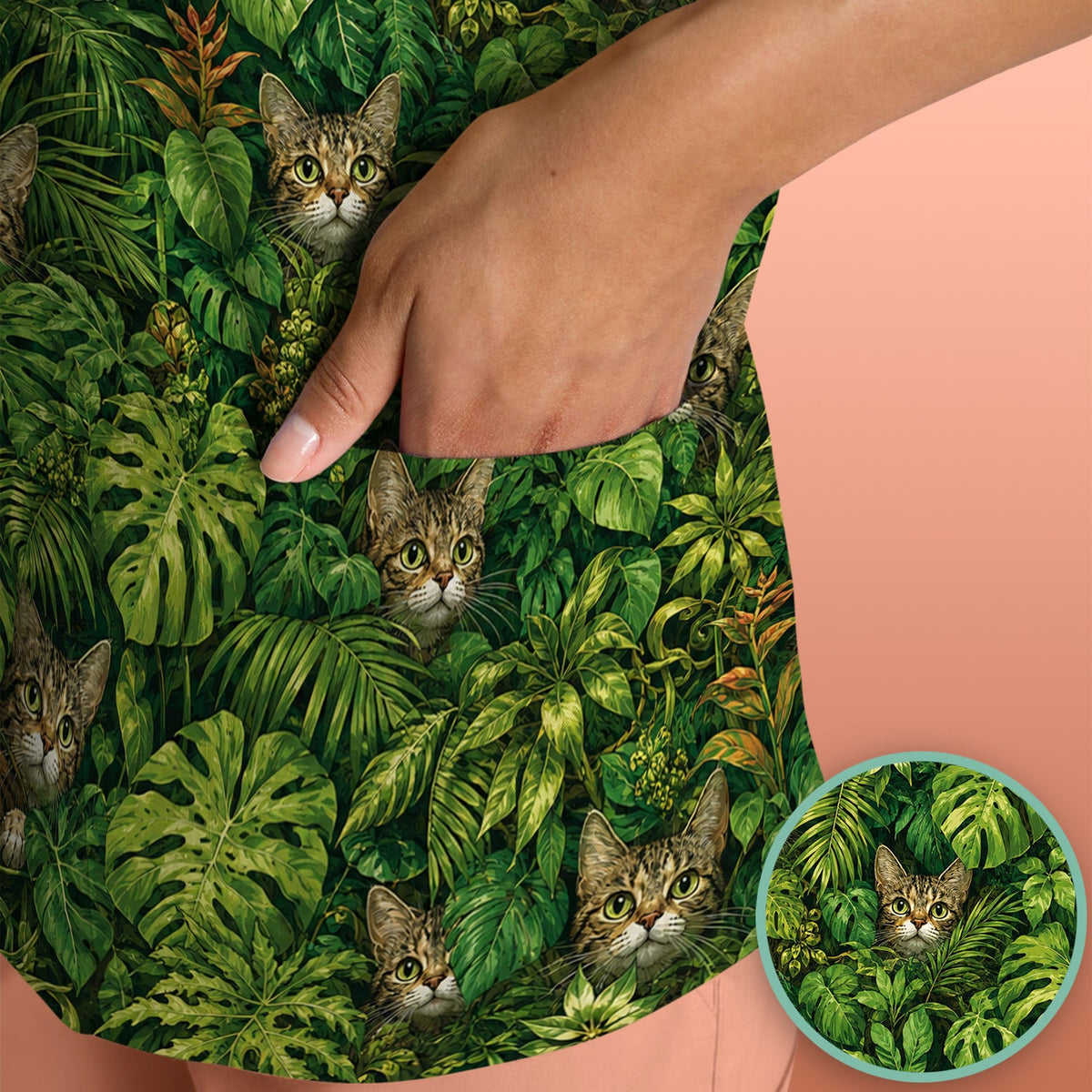 Hidden Jungle Cat Veterinary Nurse Scrub Top