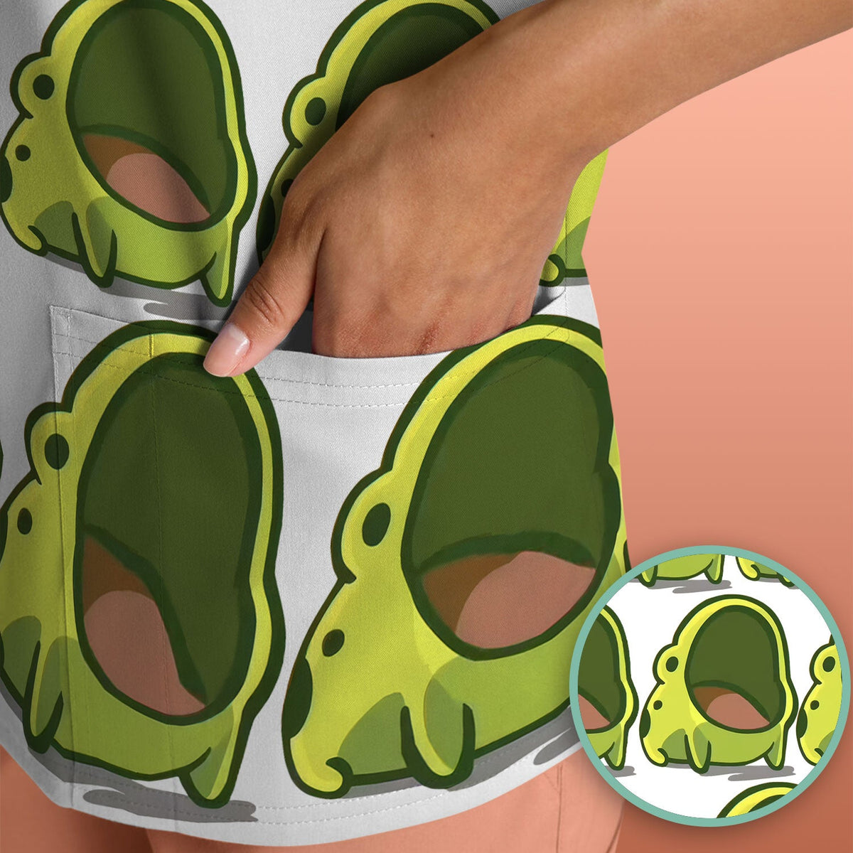 Green Frog Cartoon Nurse Scrub Top