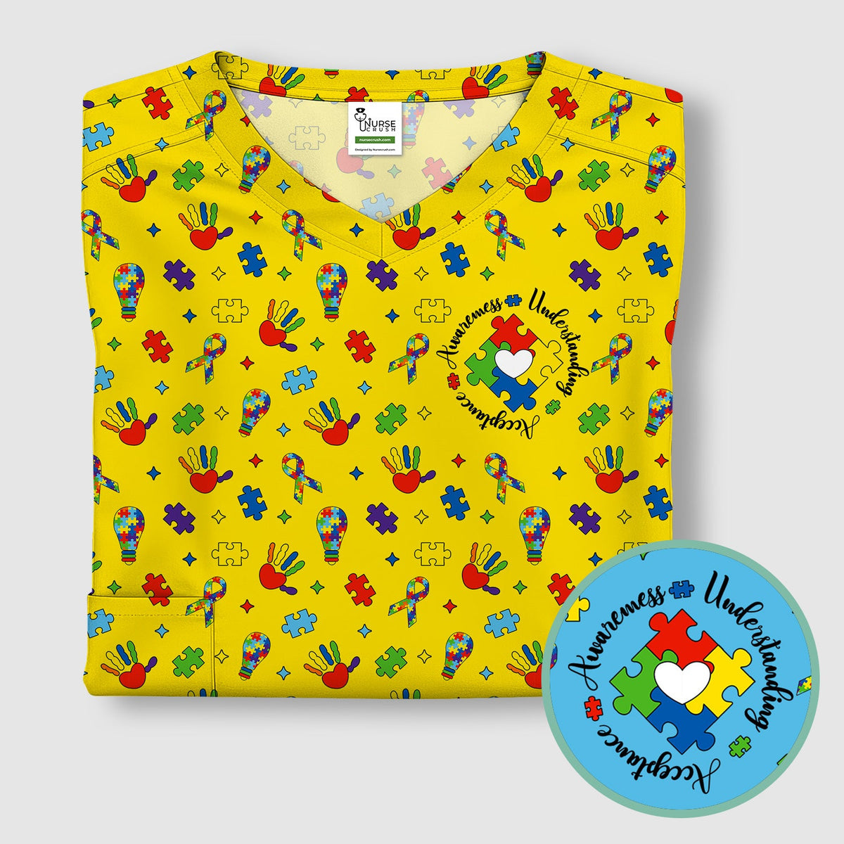 Autism Awareness Colorful Puzzle Nurse Scrub Top