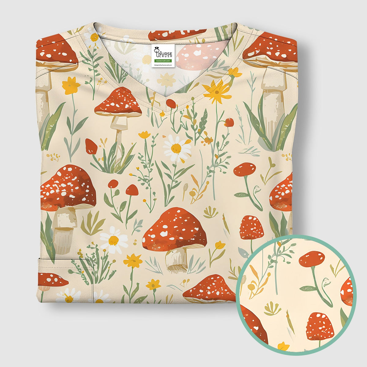 Mushroom Wildflower Nurse Scrub Top
