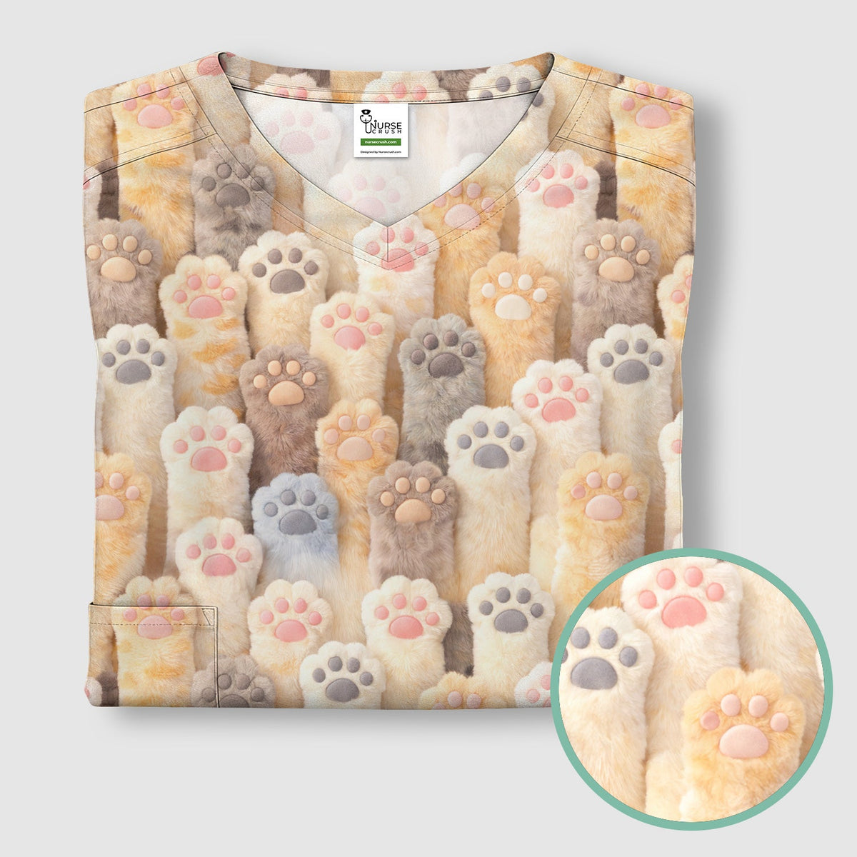 Fluffy Cat Paw Nurse Scrub Top
