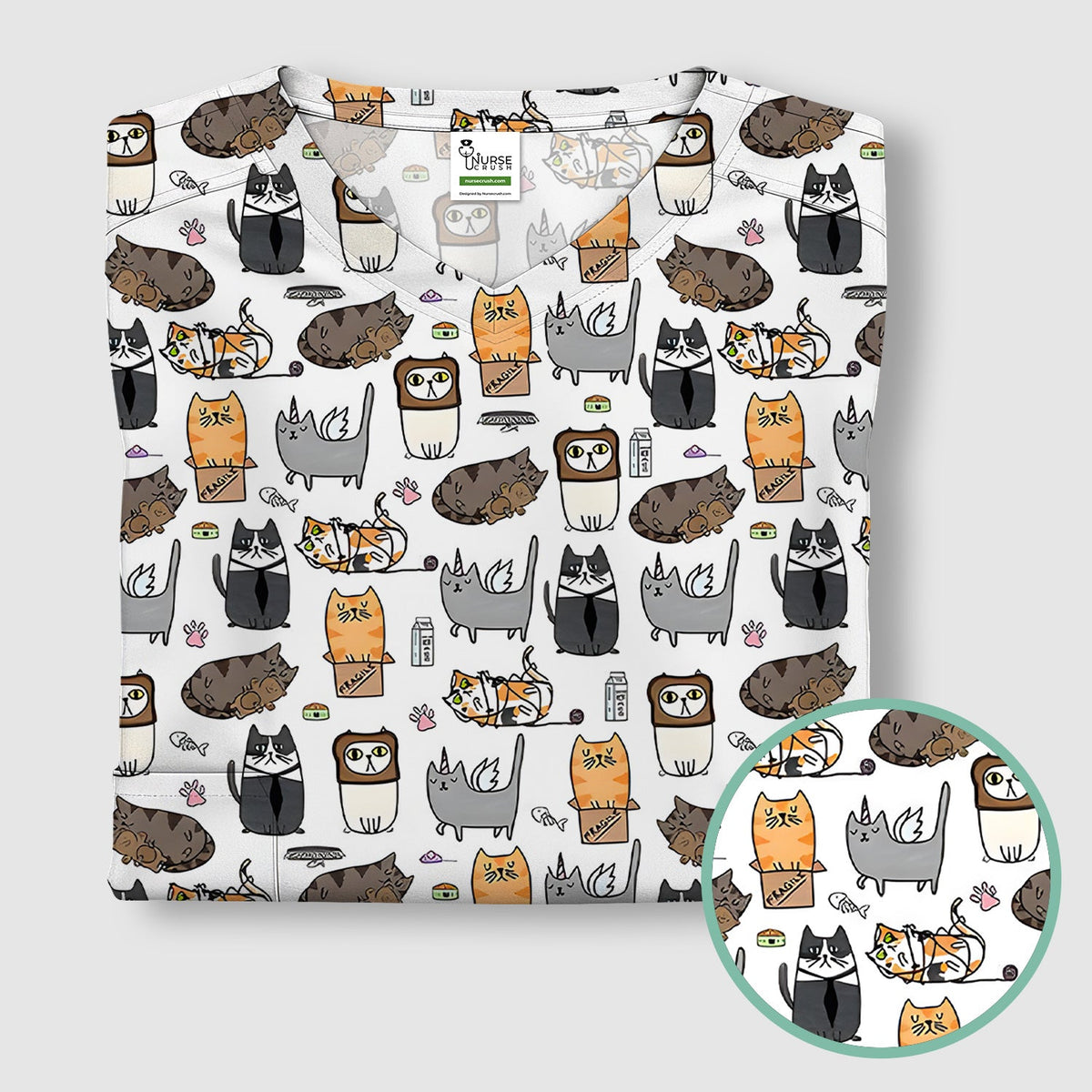Lazy Cat Doodle Cozy Kitty Nurse Scrub Top