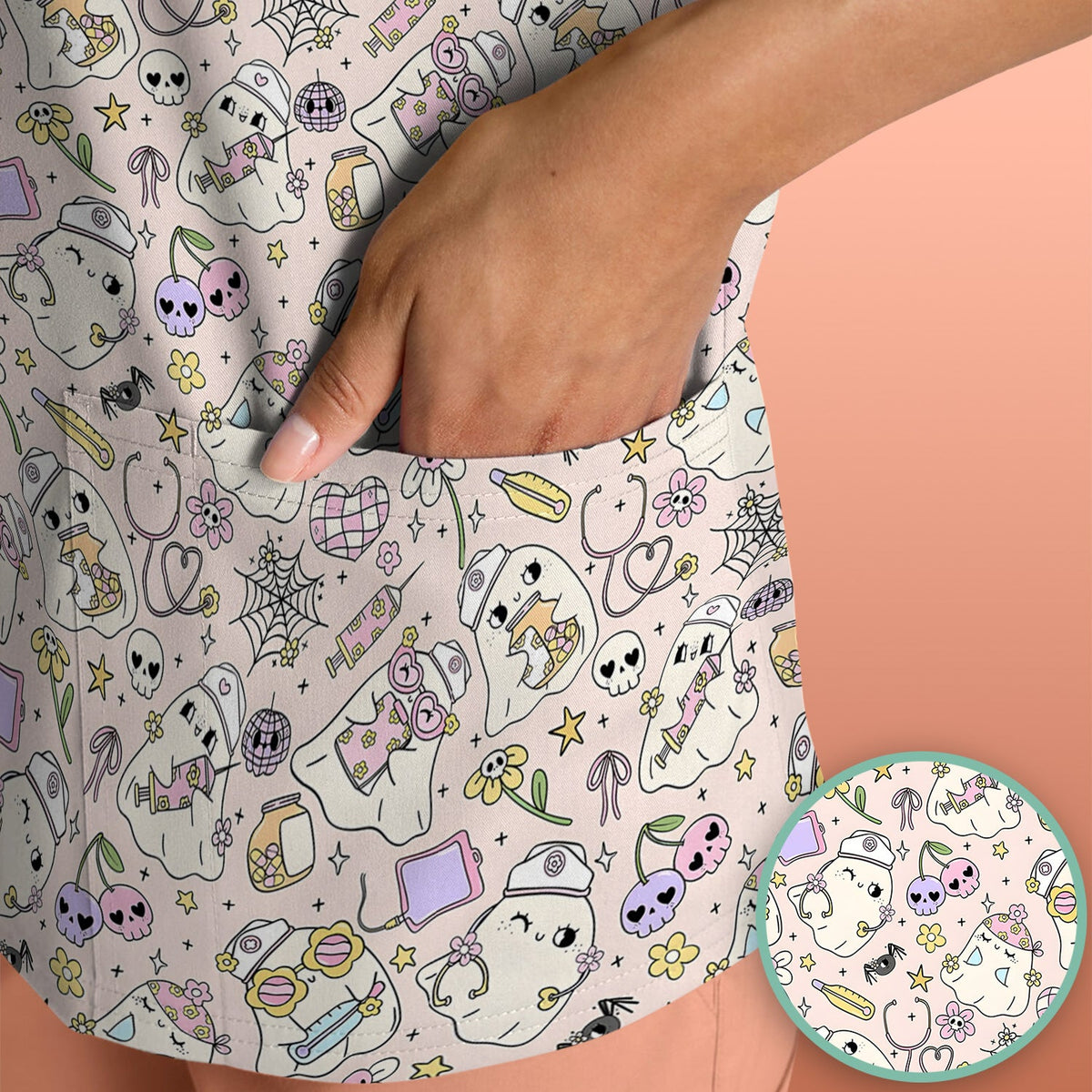 Halloween Ghosts Nurse Scrub Top