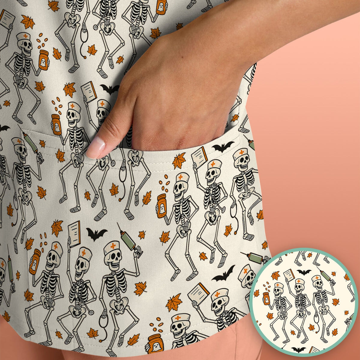 Skeleton Nurse Scrub Top - Halloween Gift