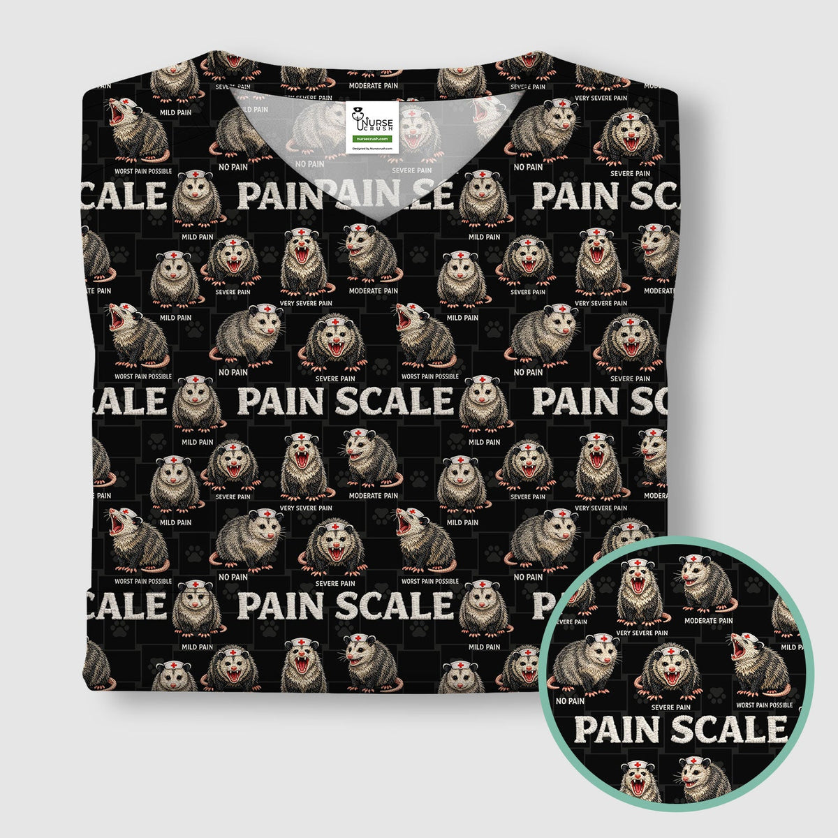 Edgy Possum Pain Scale Nurse Pattern Scrub Top, Comfortable Scrubs For Nurses
