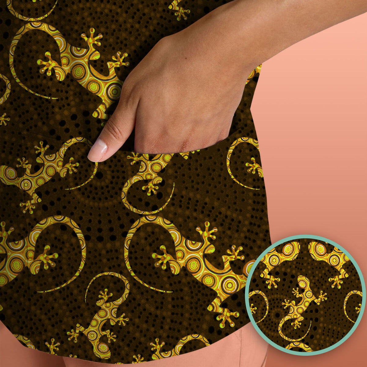Australian Gecko Dot Art Inspired Medical Scrub Top - Women Uniform