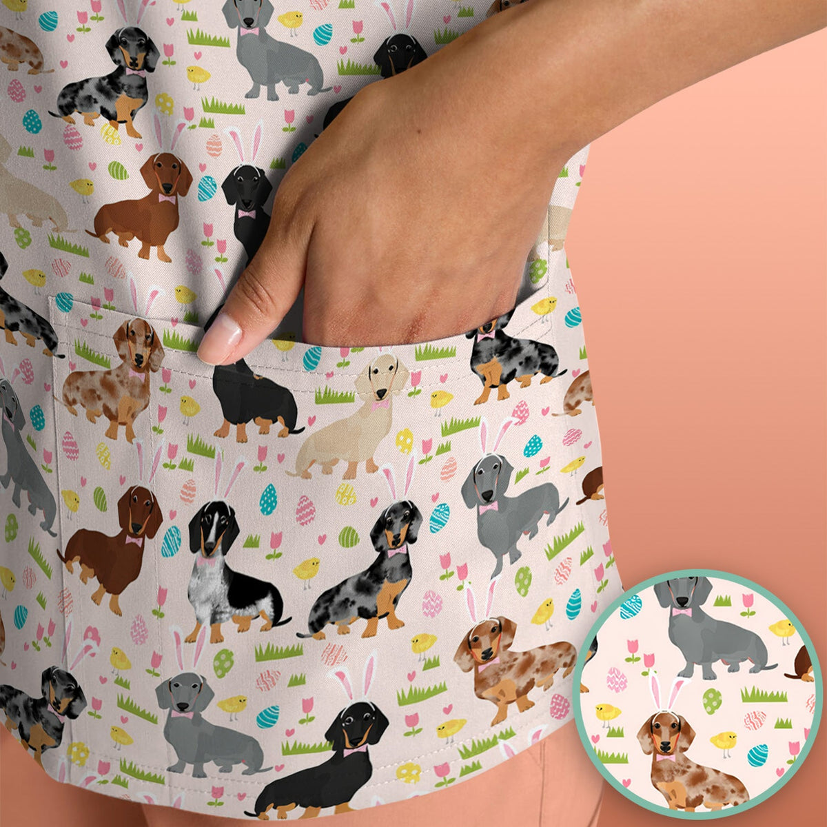 Dachshund Dog Nurse Scrub Top - Easter Gift