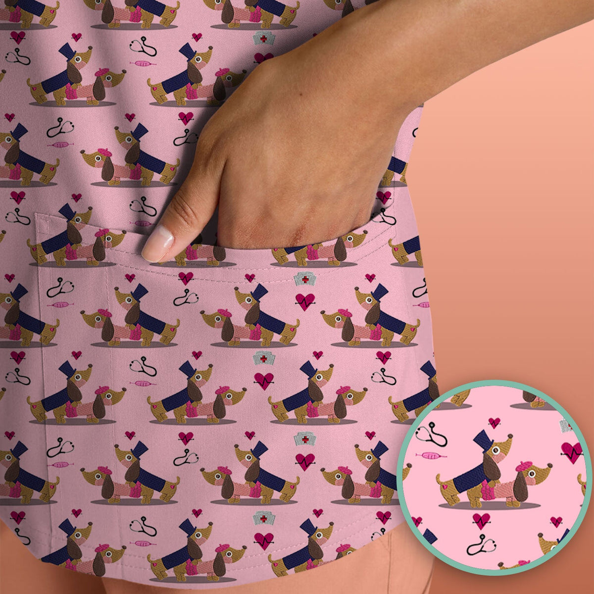 Dachshund Nurse Scrub Top - Valentines Day Gift