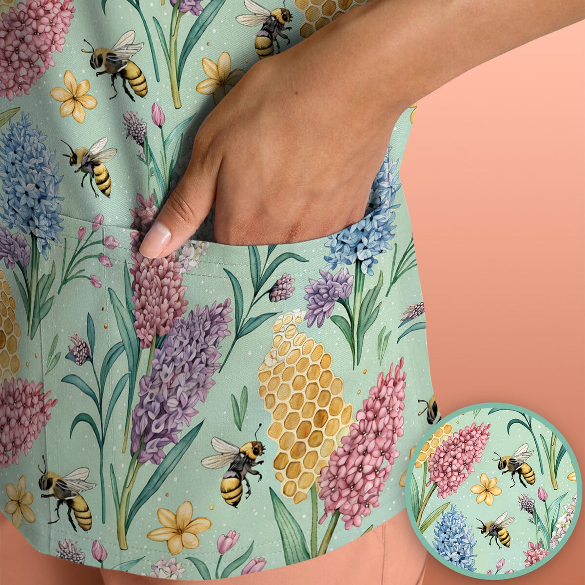 Pastel Wildflower Honeybee Nurse Scrub Top