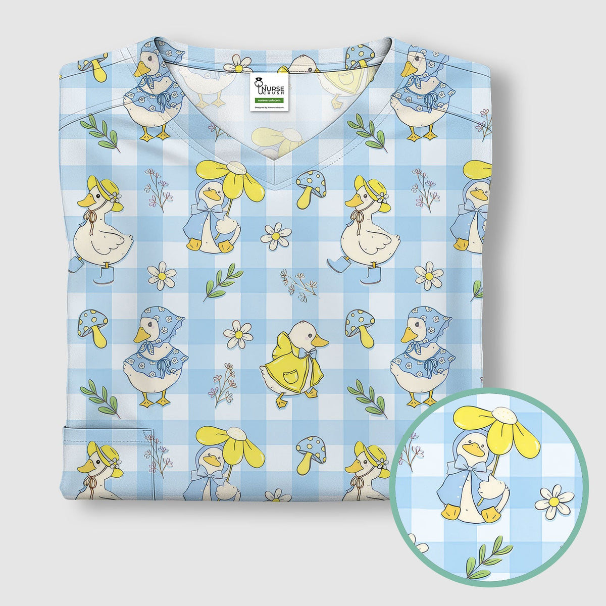 Duck Outfit Gingham Nurse Scrub Top