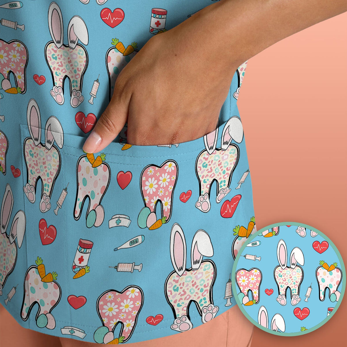 Easter Bunny Dentist Nurse Scrub Top