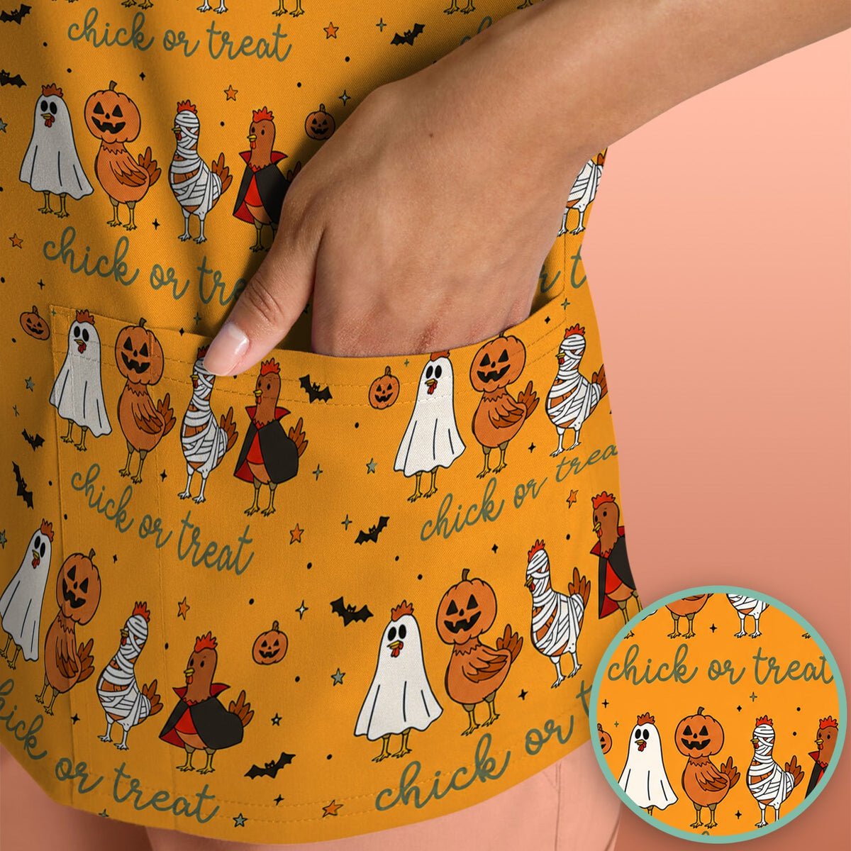 Chick Or Treat Nurse Scrub Top - Halloween Gift