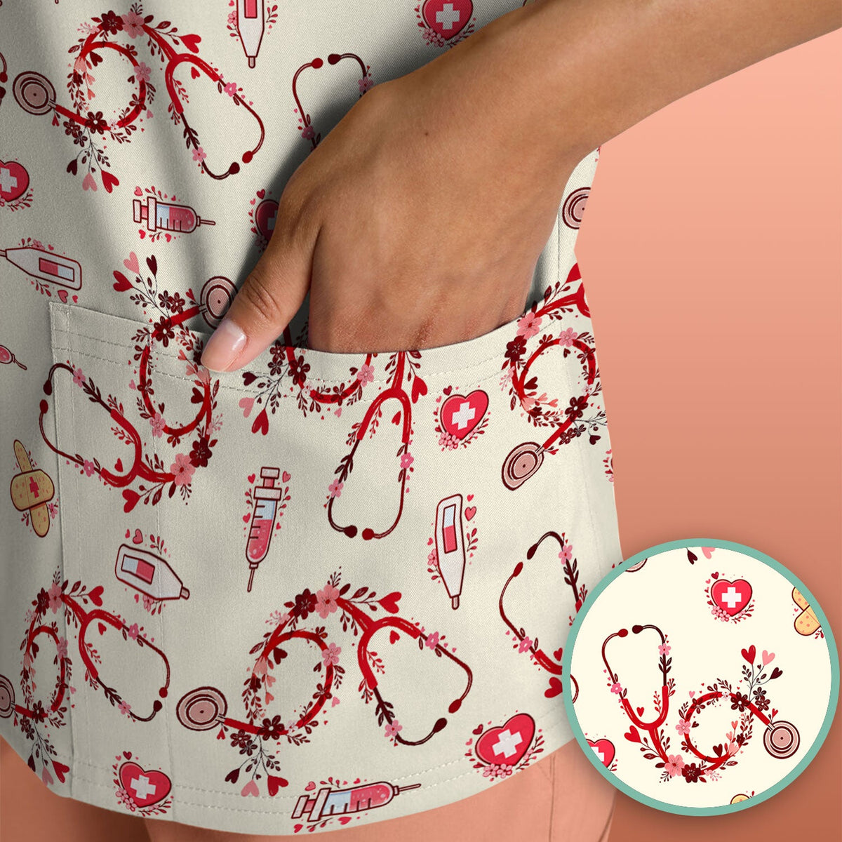 Heart Stethoscope Nurse Scrub Top