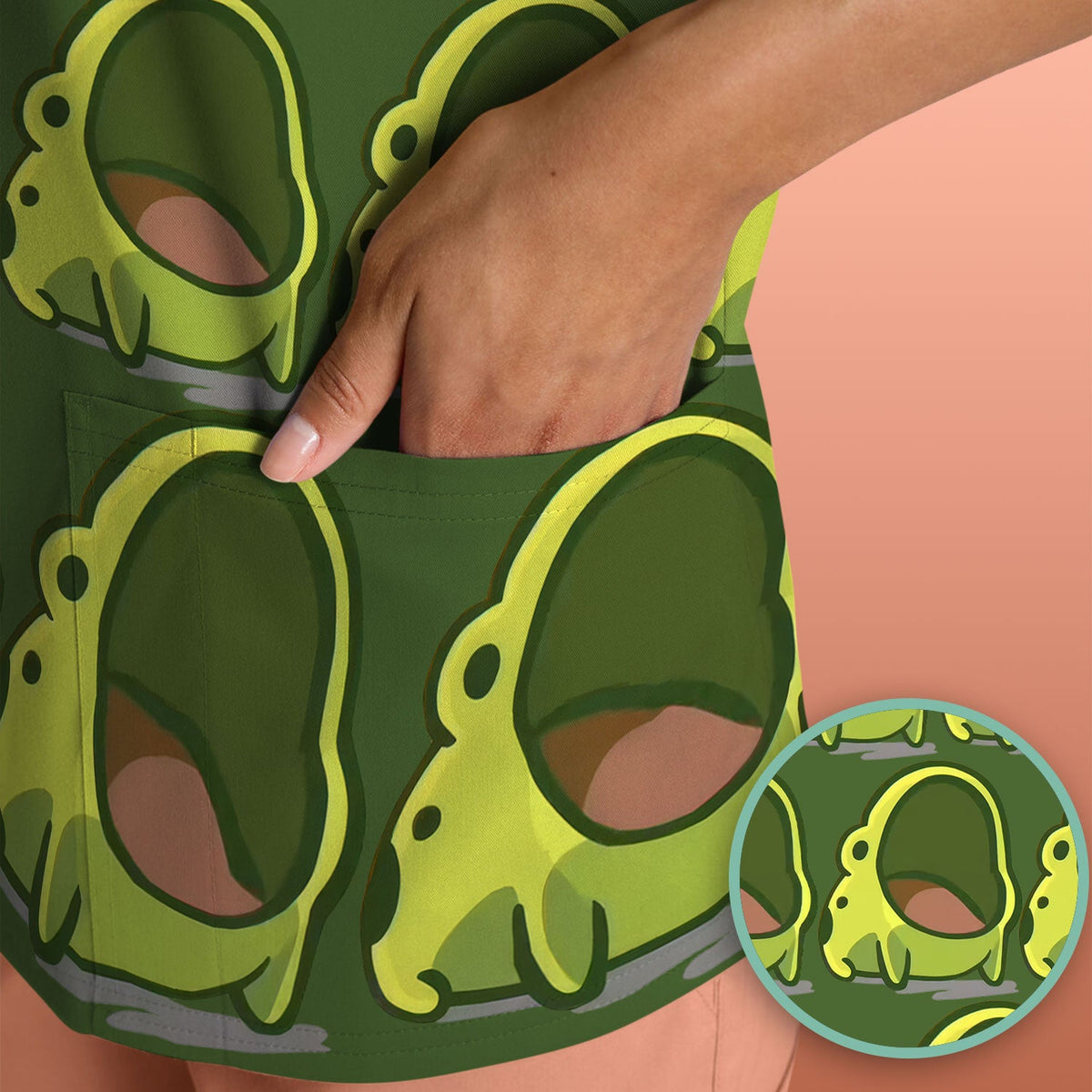 Green Frog Cartoon Nurse Scrub Top