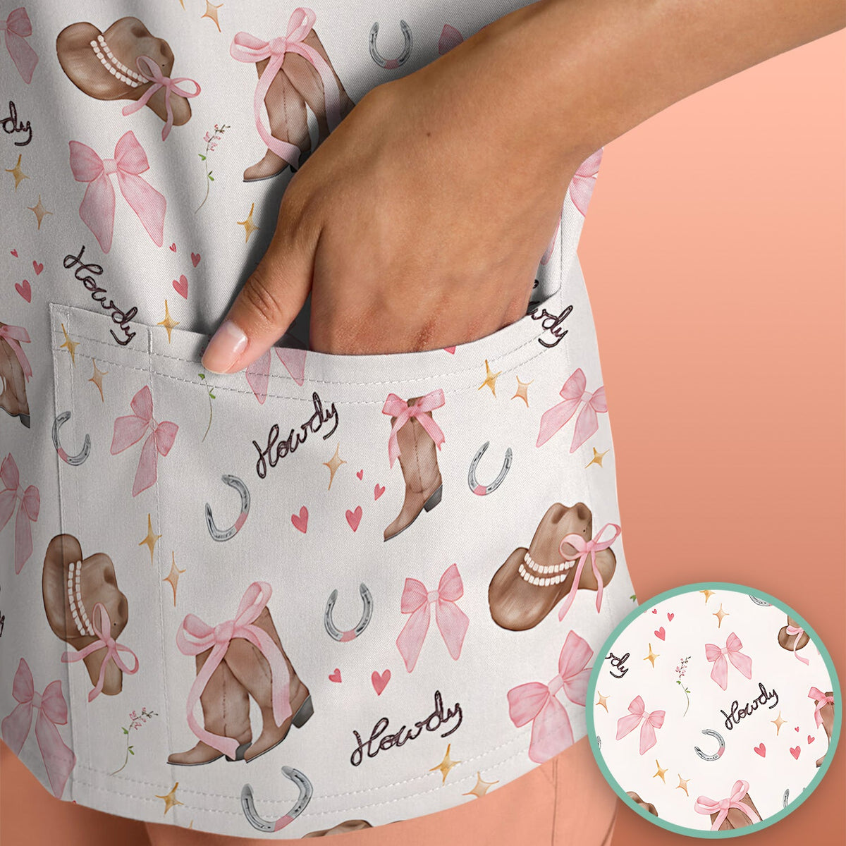 Pink Cowgirl Boots Nurse Scrub Top