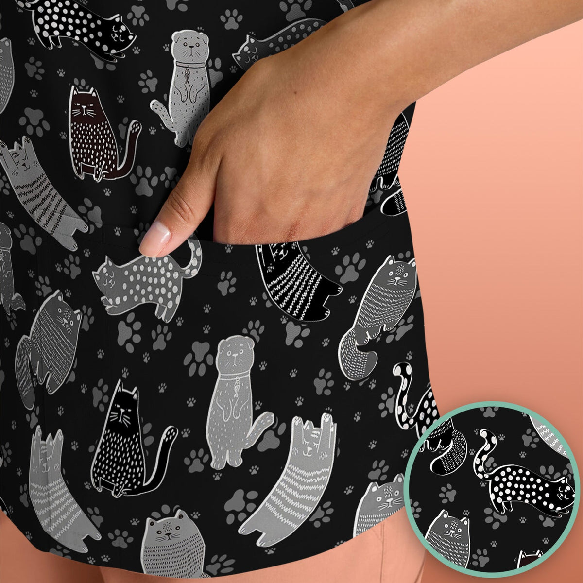 Cat Paw Print Nurse Scrub Top
