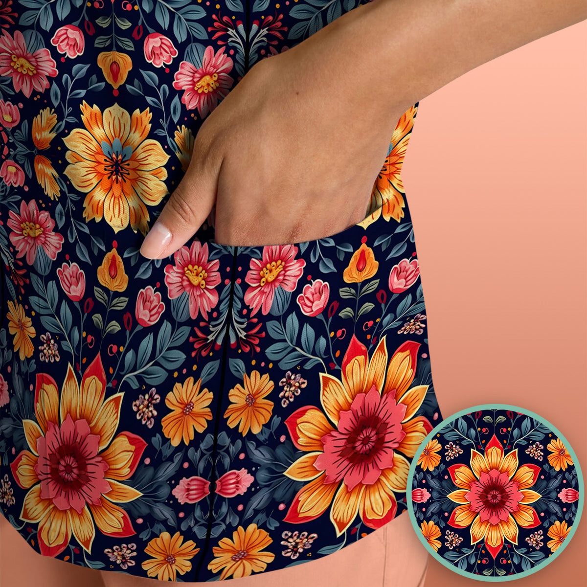 Elegant Dark Floral Nurse Scrub Top