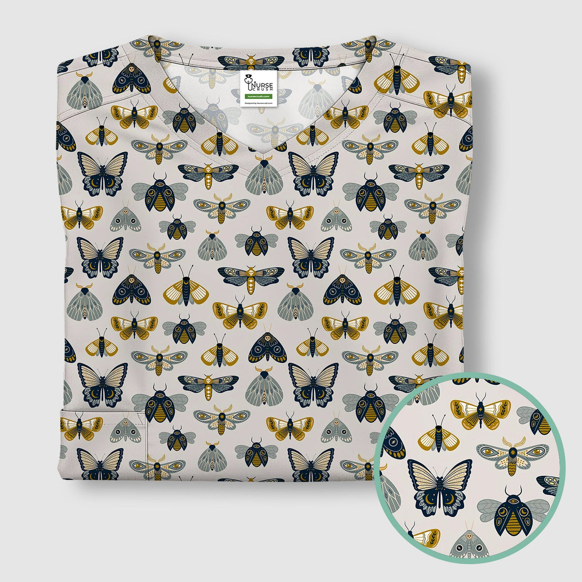 Vintage Butterfly Moth Insect Nurse Scrub Top