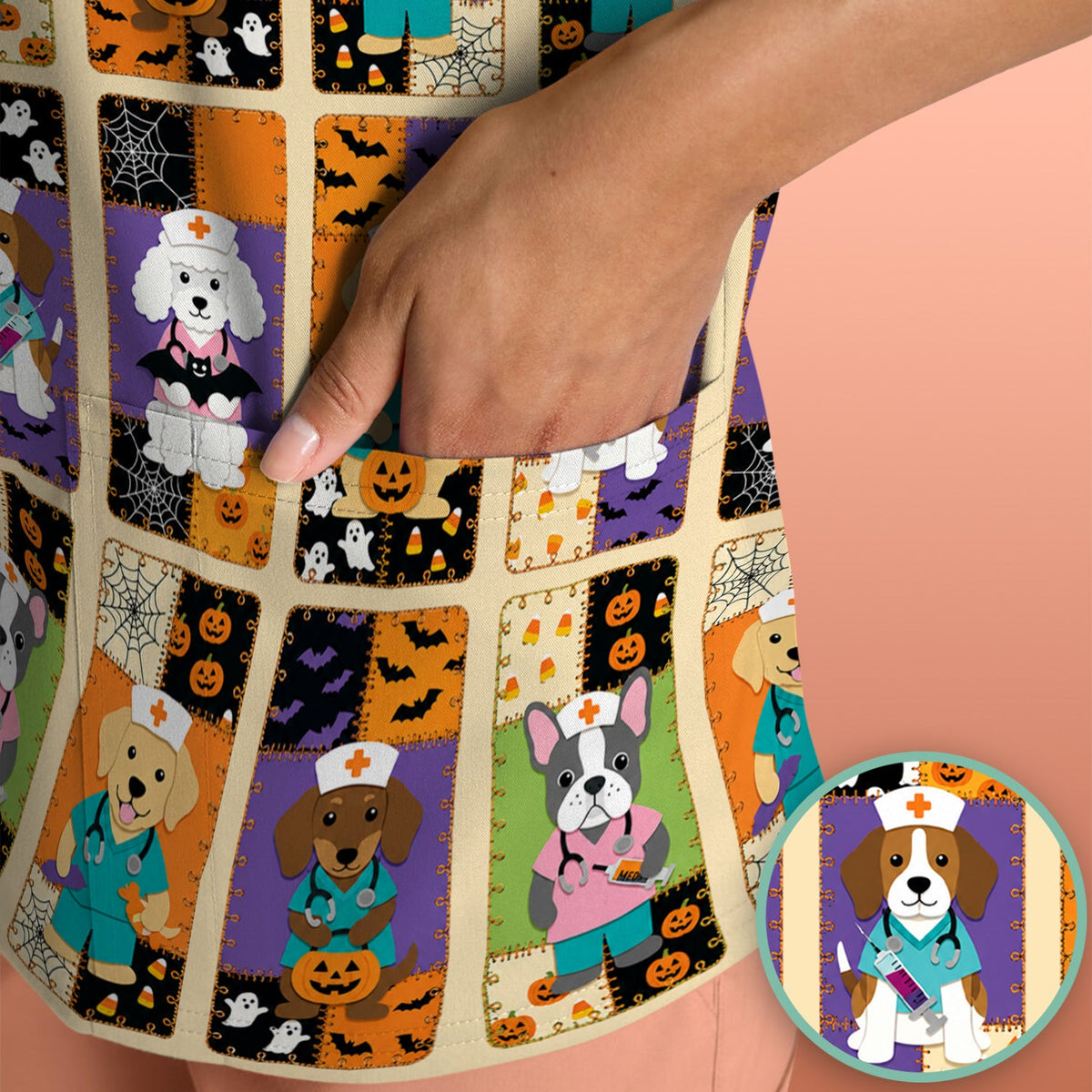 Spooky Dog Veterinary Nurse Scrub Top