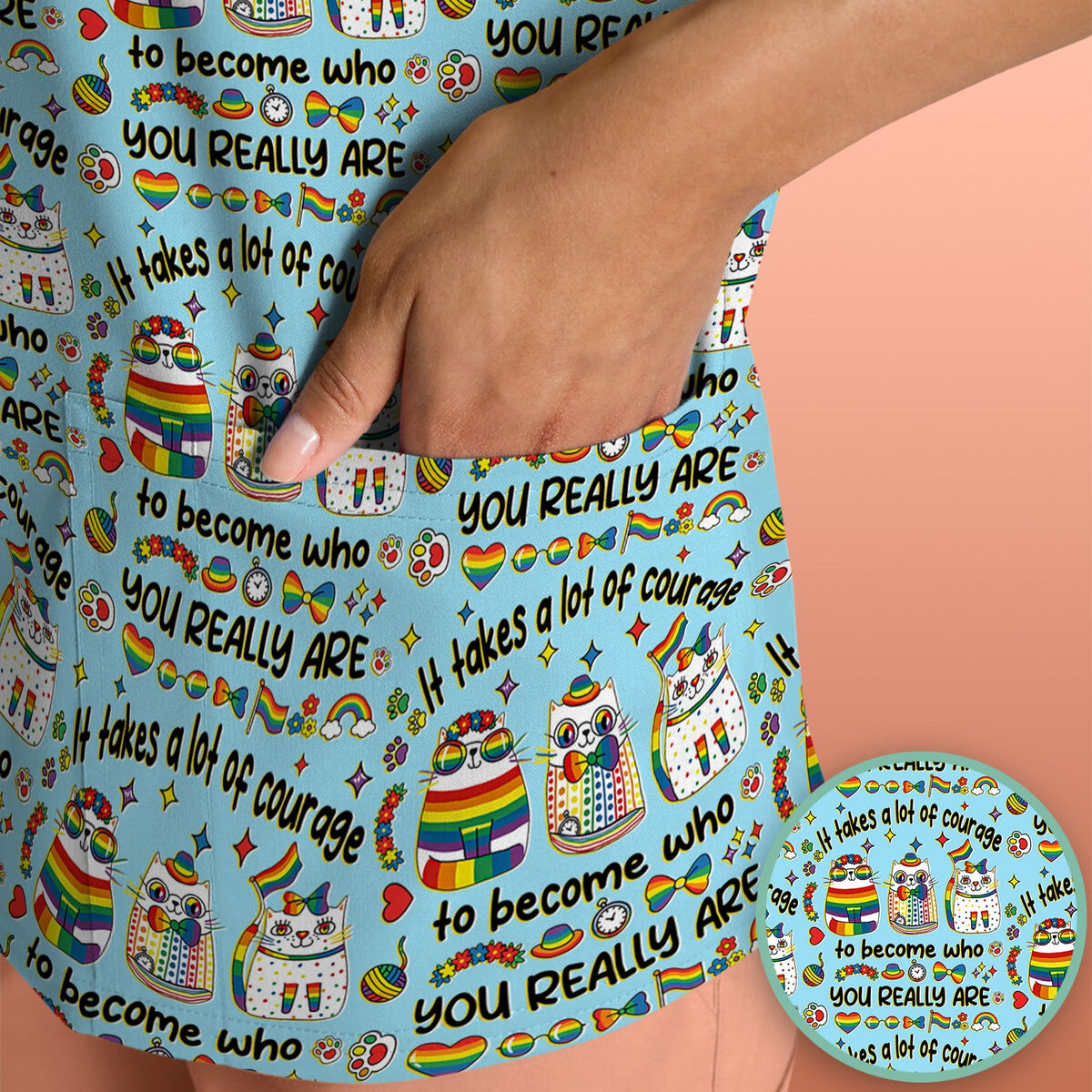 Nurse Rainbow Cat Courage Scrub Top
