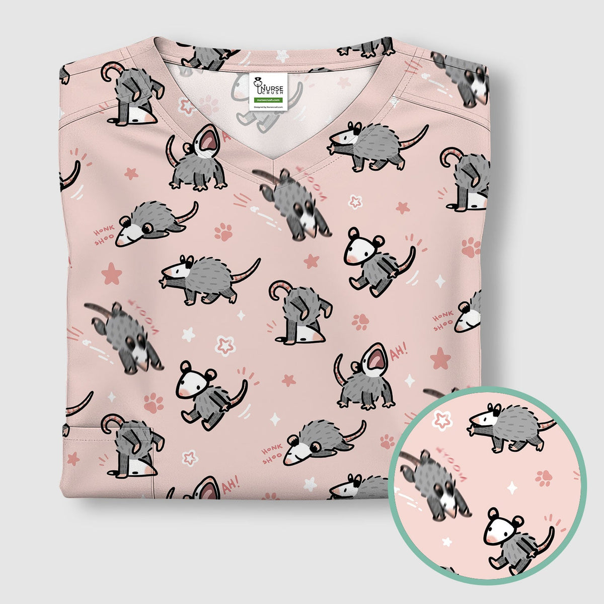 Cartoon Opossum Nurse Scrub Top