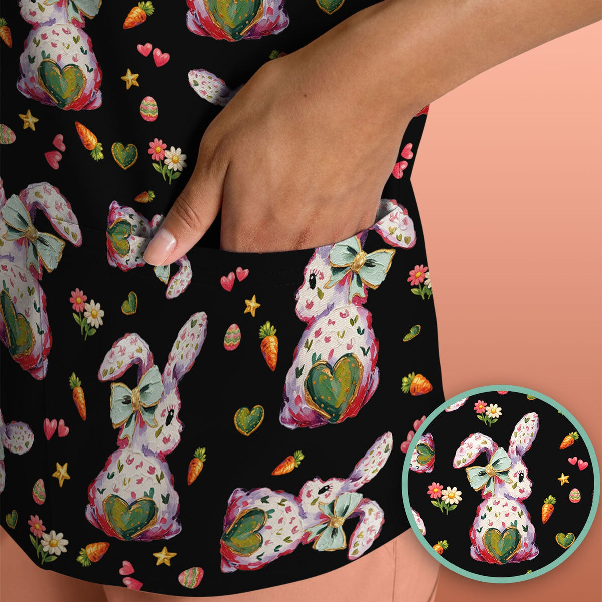 Pastel Bunny Easter Nurse Scrub Top