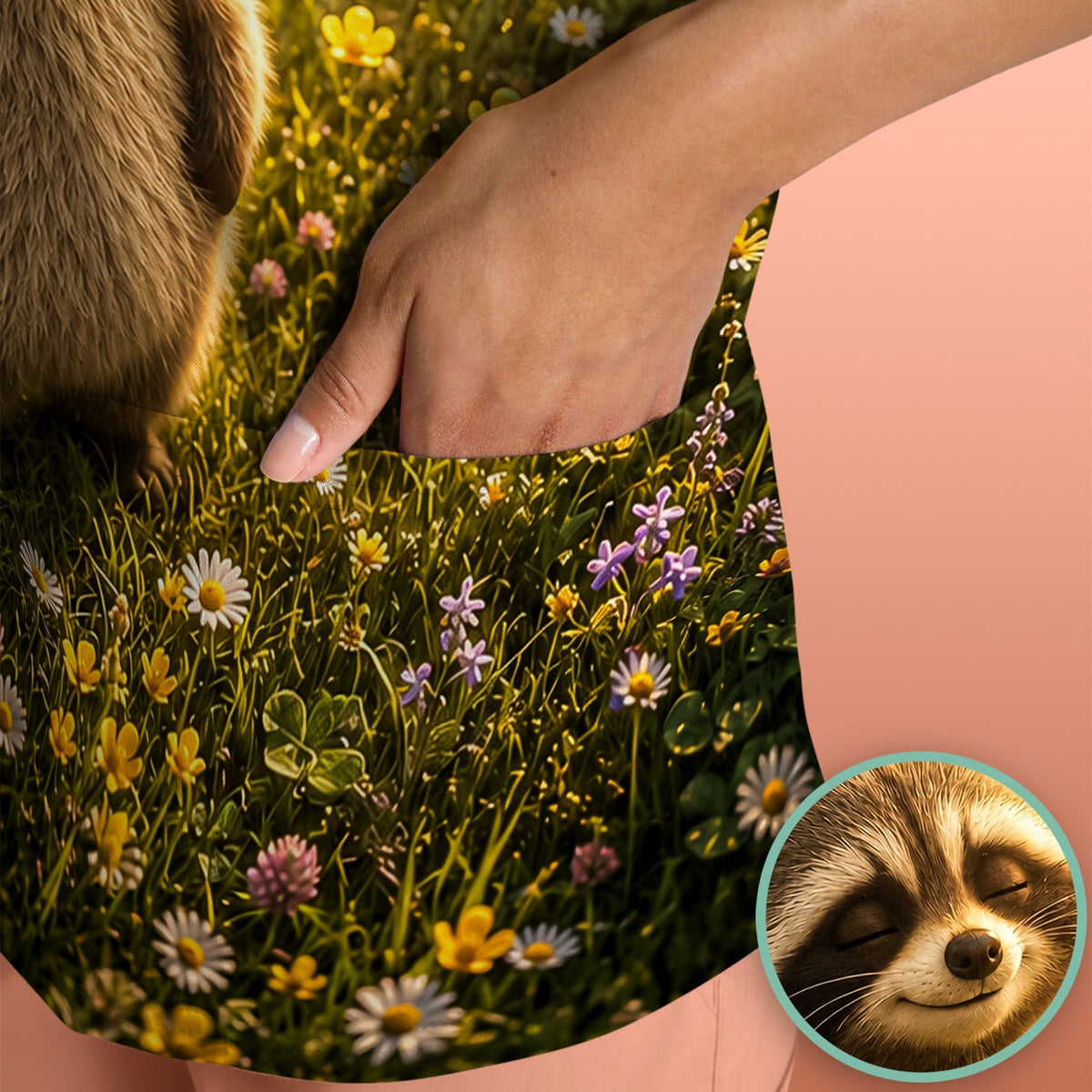 Smiling Raccoon Meadow Flower Nurse Scrub Top