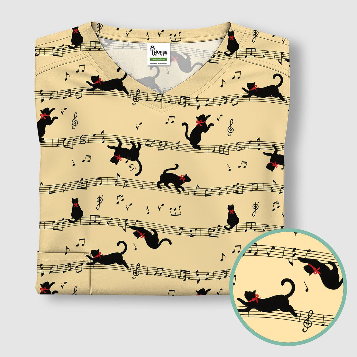 Dancing Black Cat Music Nurse Scrub Top