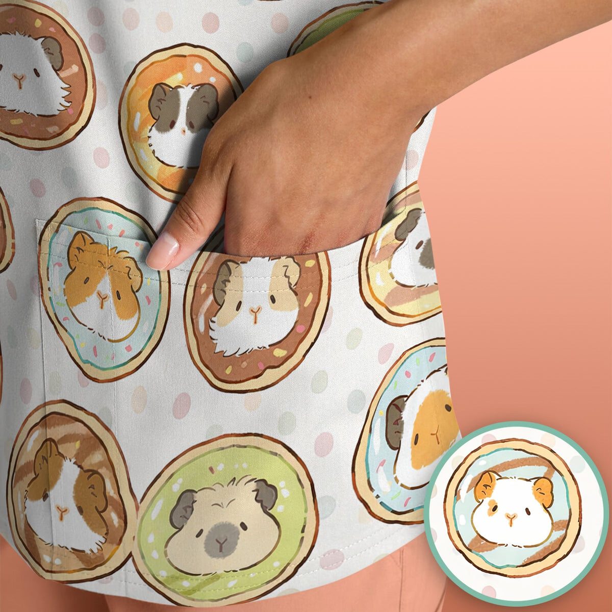 Guinea Pig Donut Nurse Scrub Top