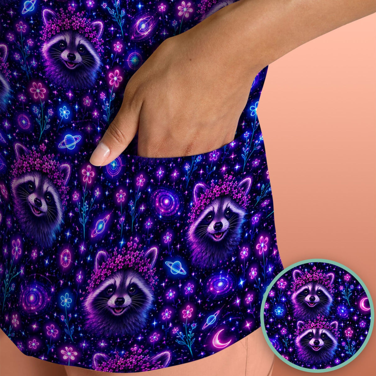 Galaxy Raccoon Nurse Scrub Top