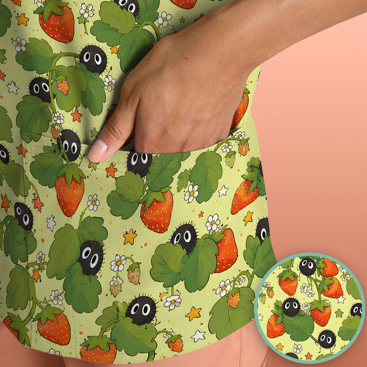 Strawberry Soot Sprite Nurse Scrub Top