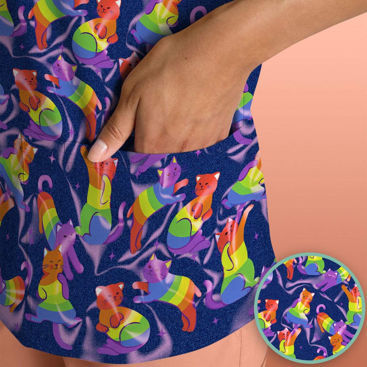 Rainbow Pride Cat Nurse Scrub Top