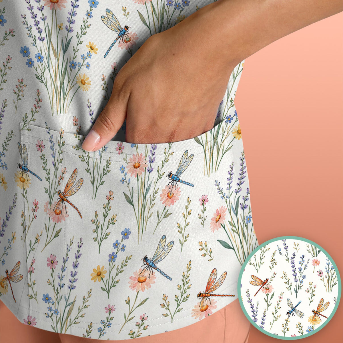 Dragonfly Wildflower Meadow Nurse Scrub Top