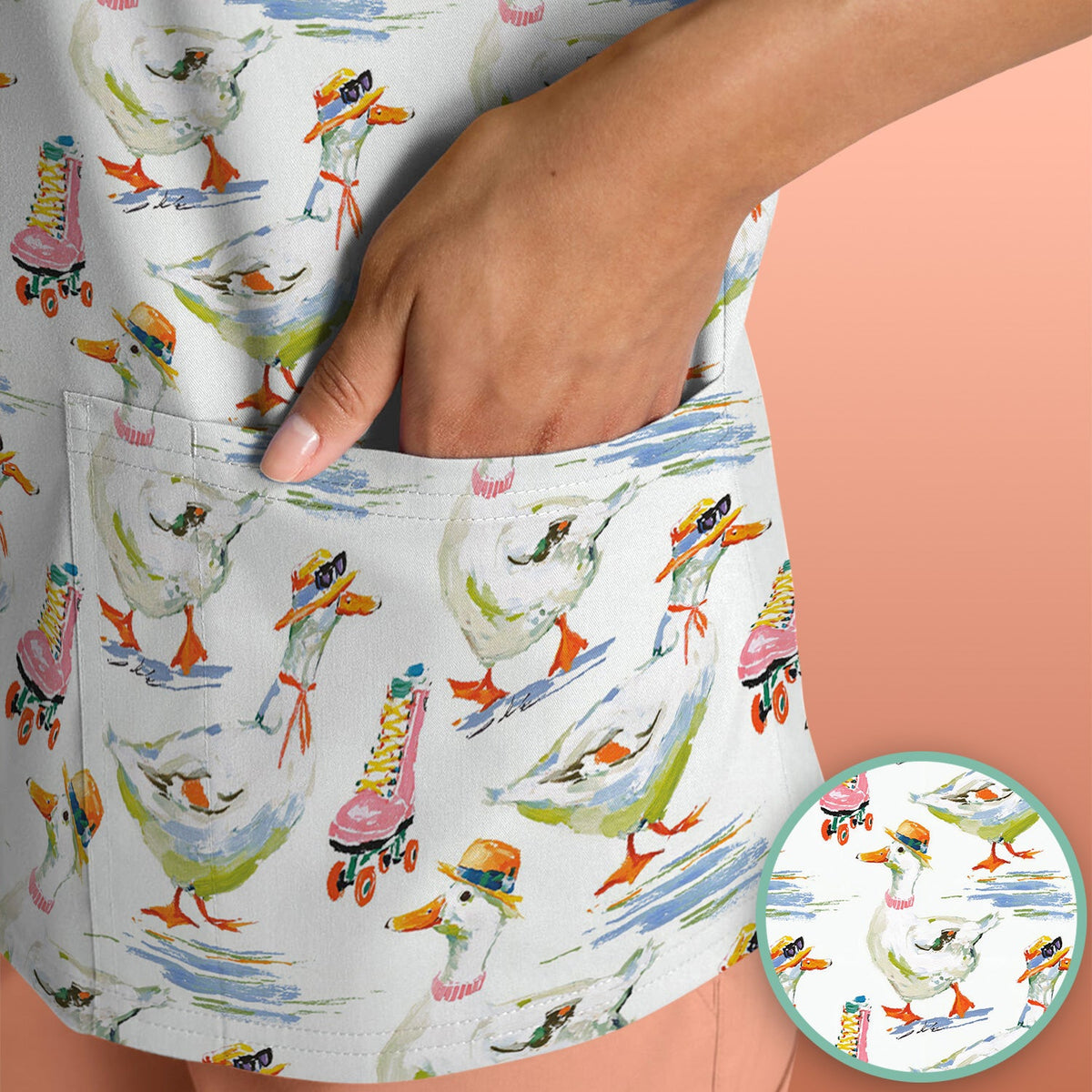 Roller Skating Goose Nurse Scrub Top