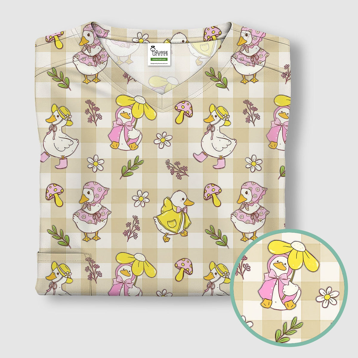 Duck Outfit Gingham Nurse Scrub Top