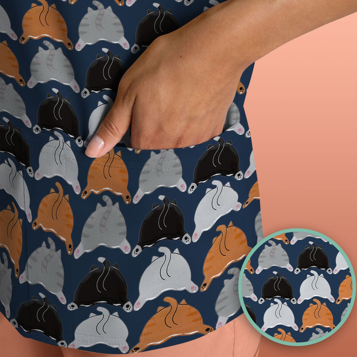 Multicolor Cat Nurse Scrub Top