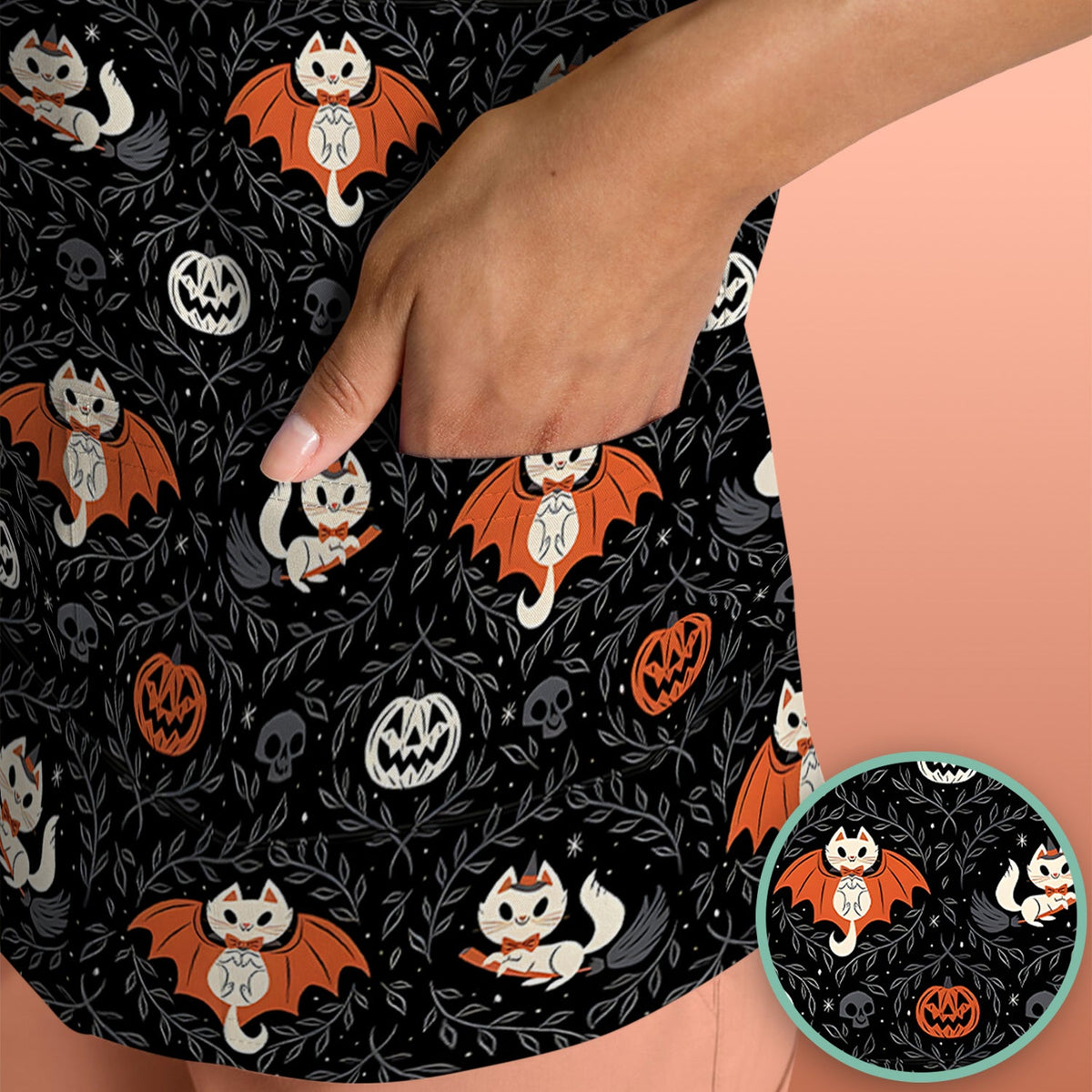 Halloween Vampire Cat Nurse Scrub Top