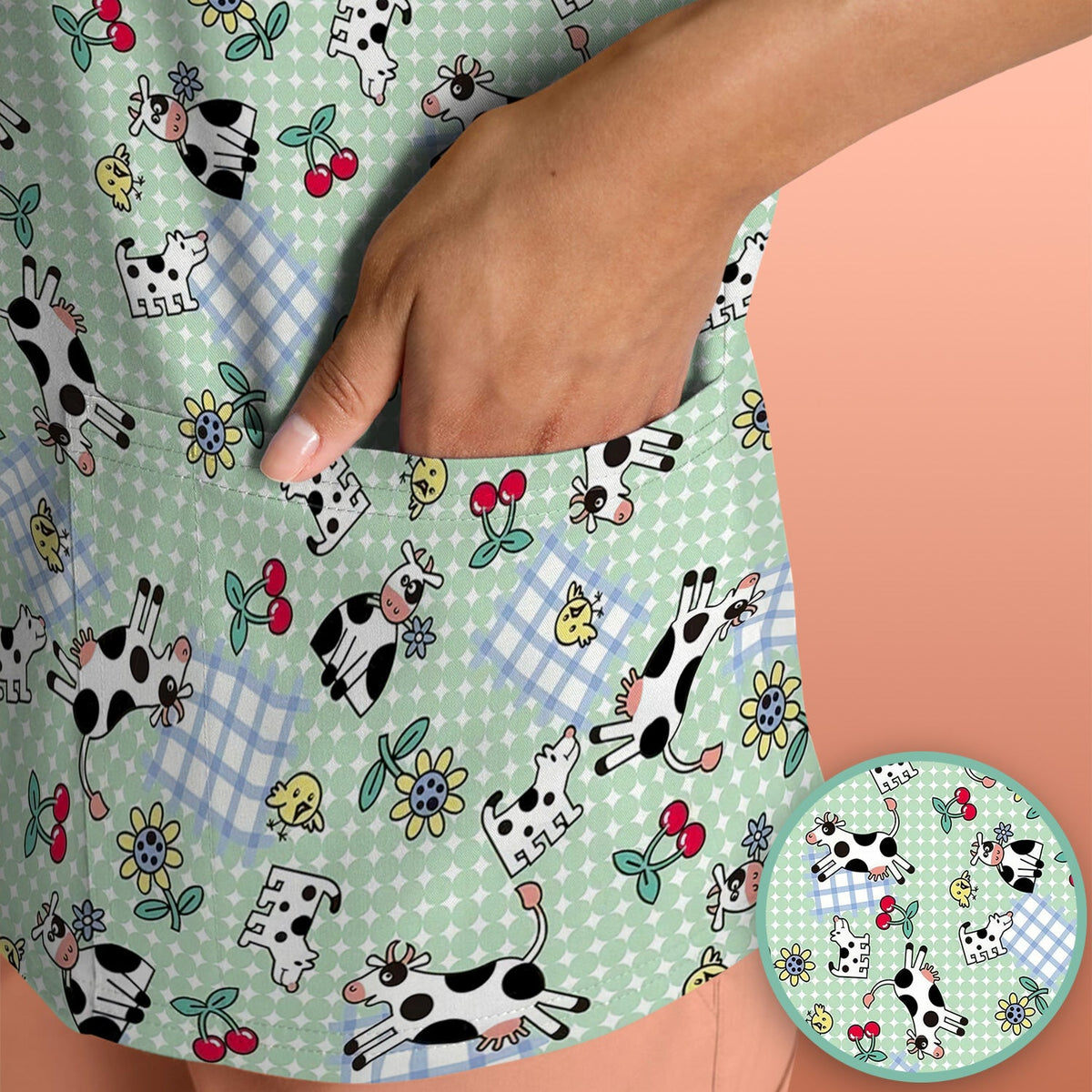 Cow Cherry Farm Garden Nurse Scrub Top