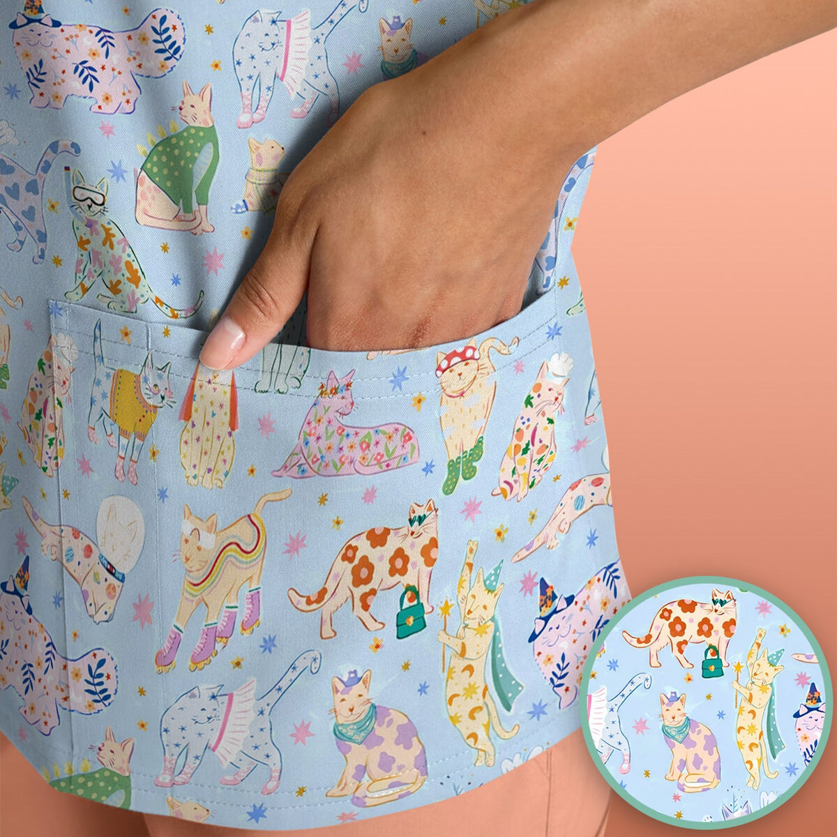 Colorful Cats Nurse Scrub Top