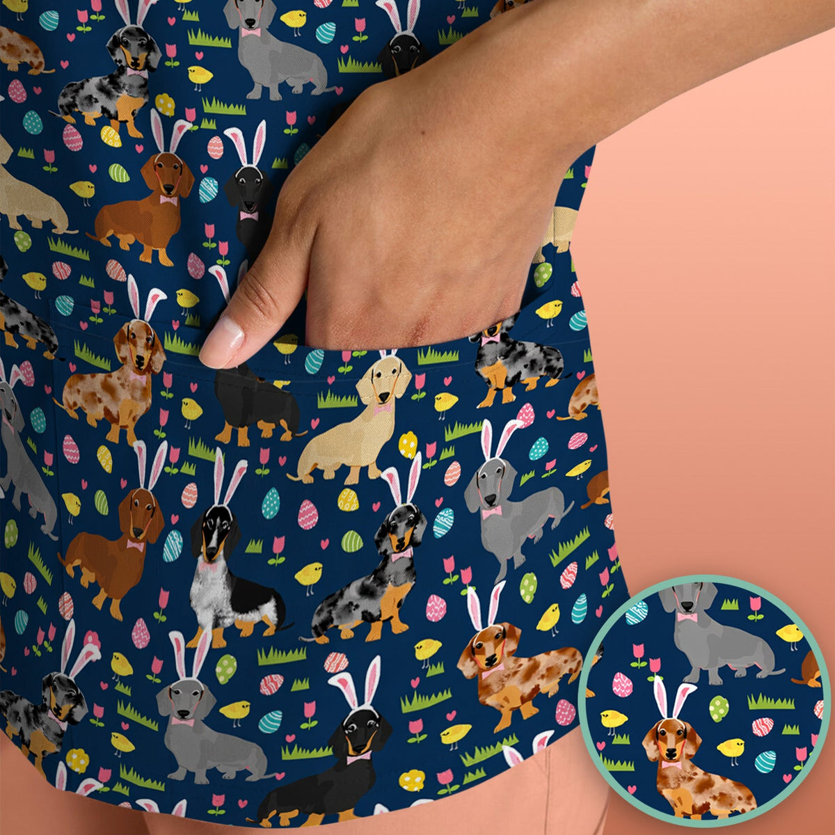 Dachshund Dog Nurse Scrub Top - Easter Gift