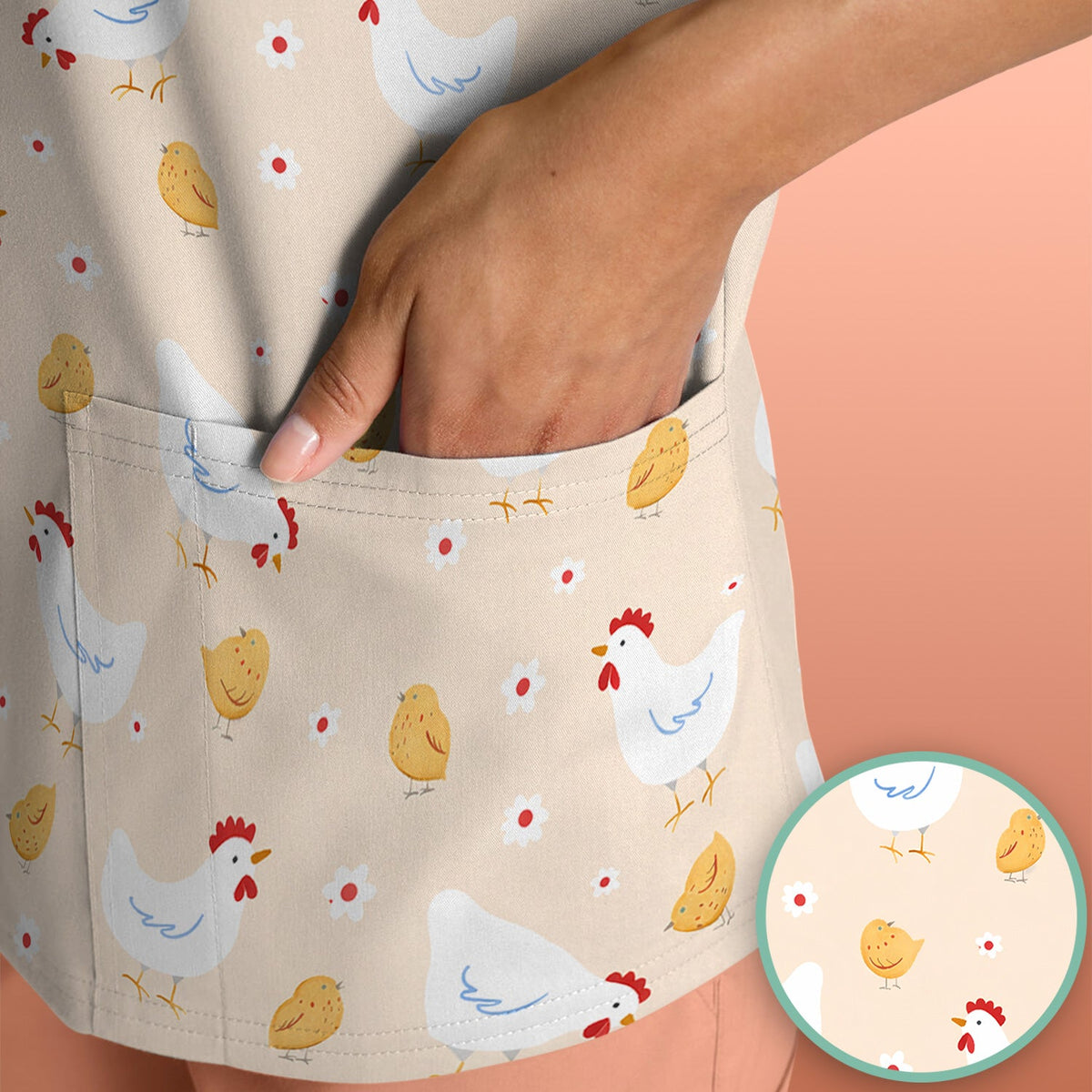 Chicken And Cute Chicks Nurse Scrub Top