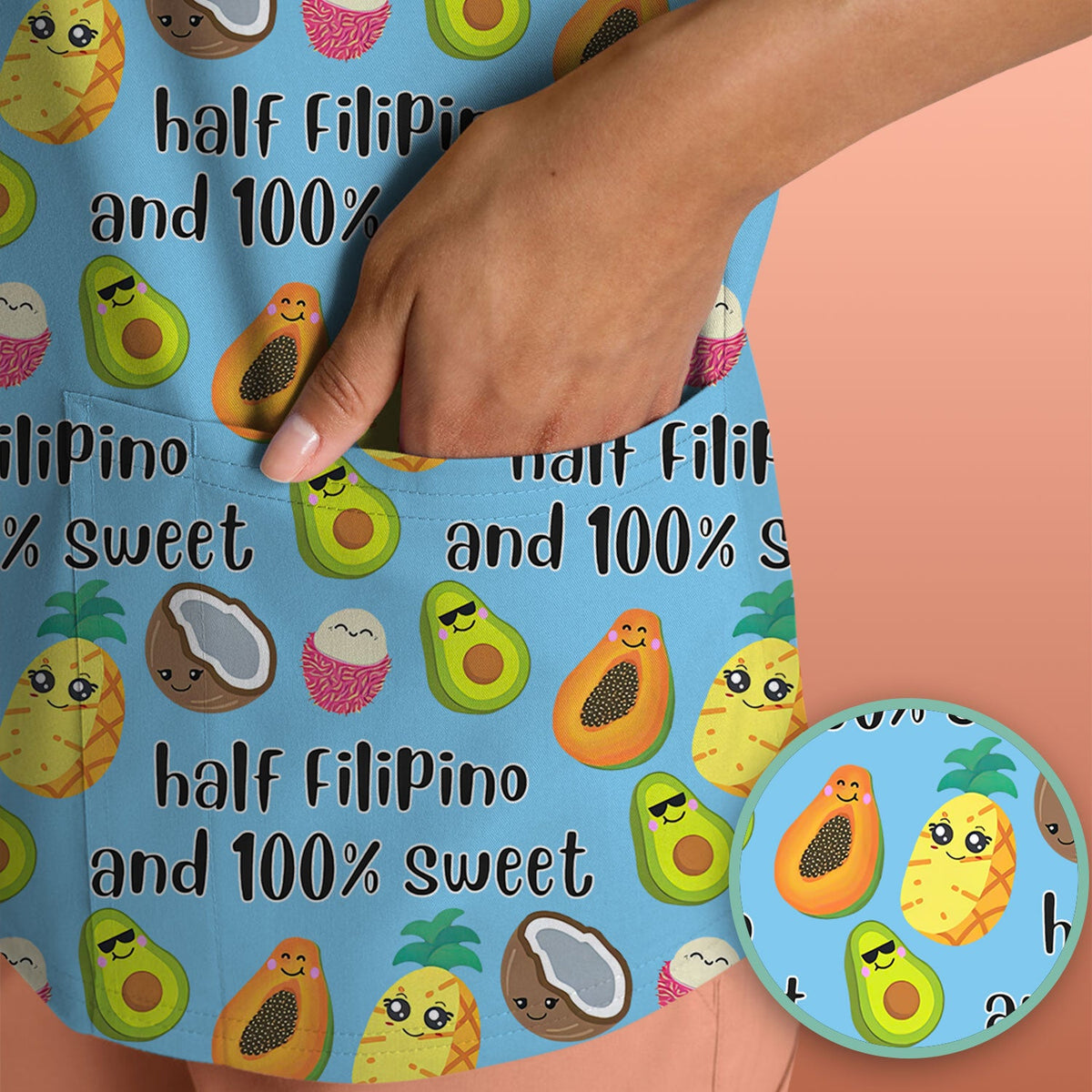 Avocado Fruit Filipino Quote Nurse Scrub Top